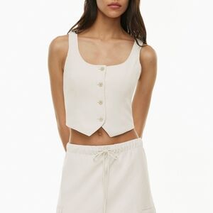 Aritzia Cream Button-Up Crop Top